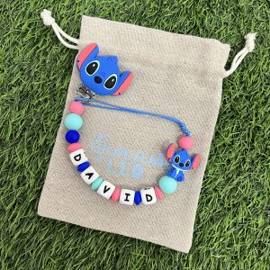chupetero personalizado stich azul